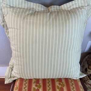 Vintage Laura Ashley Home Mint Green + White Striped Pillow Case with Insert